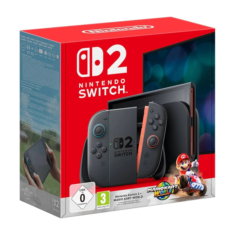 Nintendo Switch 2 Console Mario Kart Bundle (International Version)Consoles๐ฎ Nintendo Switch 2 Console (Latest Model) โ Play anywhere with handheld and 4K docked gaming modes. ๐ Includes Mario Kart Game โ Race with friends and family right out of the bo